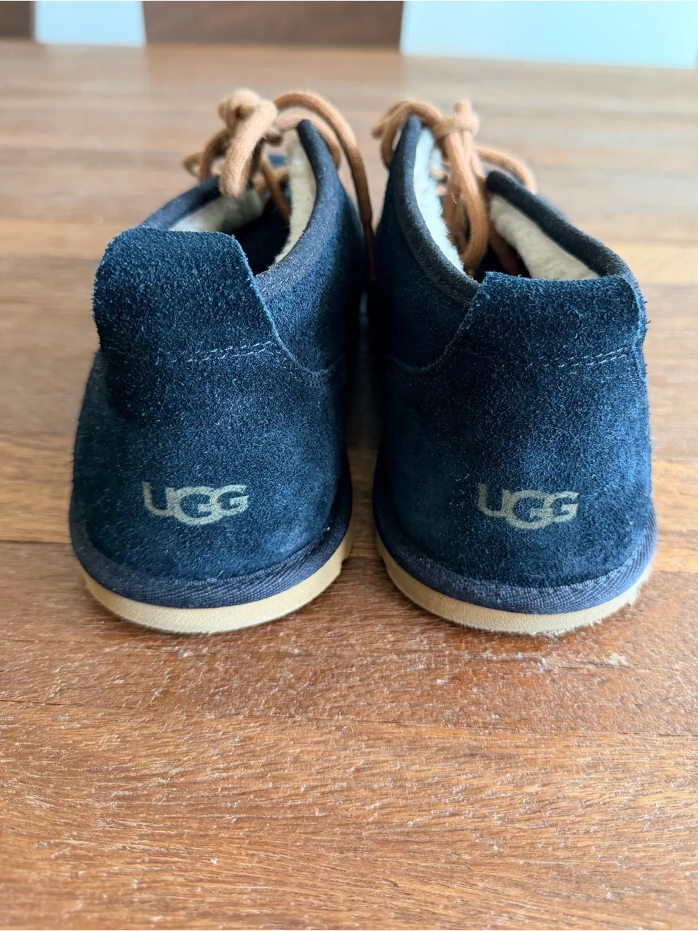 UGG Neumel Boots Men Size 9 Black Suede Sheepskin Lined Chukka